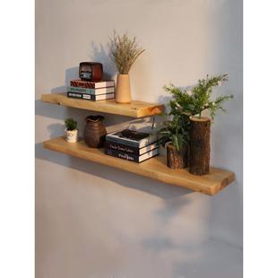 原木一字置物架实木板墙上装饰架壁挂隔板陈列书架客厅墙上展示架