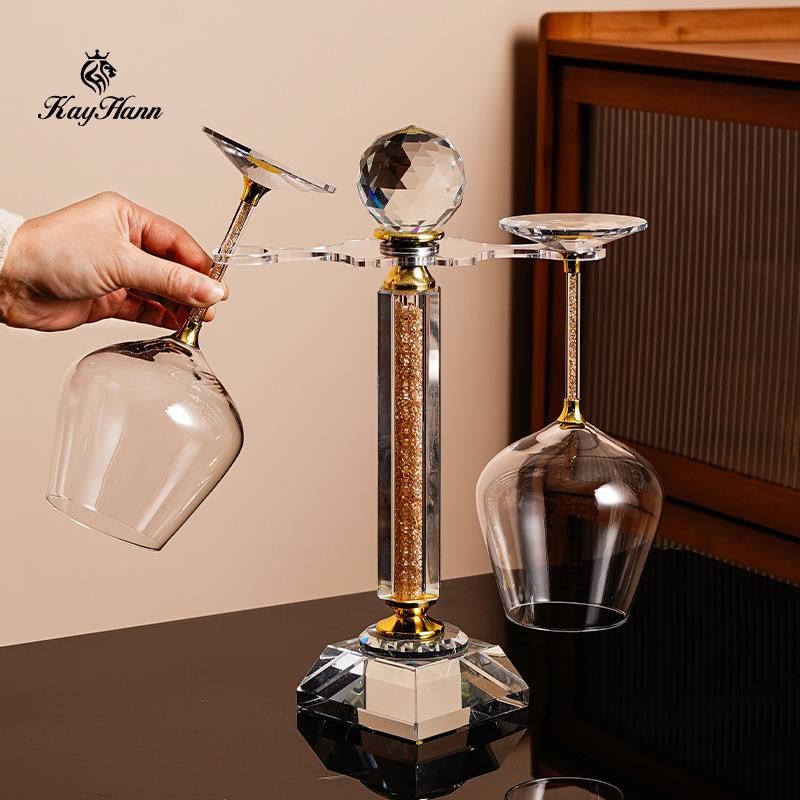 凯欢高档水晶钻石红酒杯架子倒置悬挂2个高脚杯家用轻奢酒柜摆件