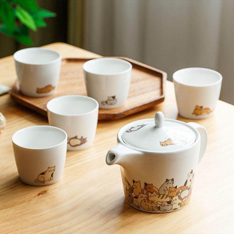 懒猫系列陶瓷茶具套装家用茶壶茶杯水杯一壶五杯组合礼盒装下午茶,餐饮具,整套茶具,淘宝优惠券,粉丝福利购,淘宝优惠卷
