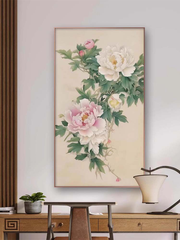 新中式牡丹花装饰画花开富贵宋氏美学壁画抽象艺术一路繁花挂墙画