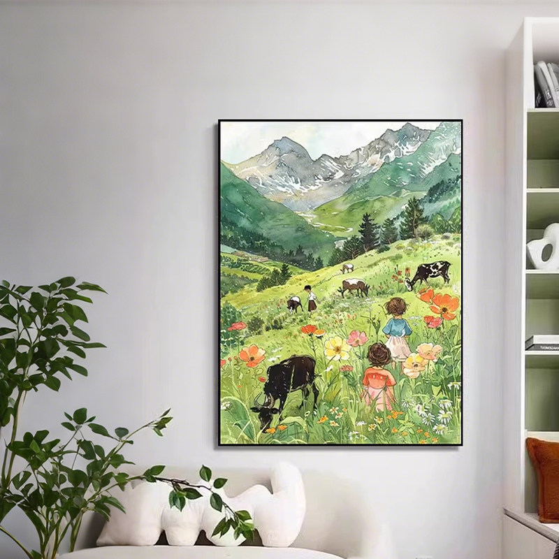 《梦中的阿勒泰》法式风景北欧田野艺术装饰画 画小众人物治愈系
