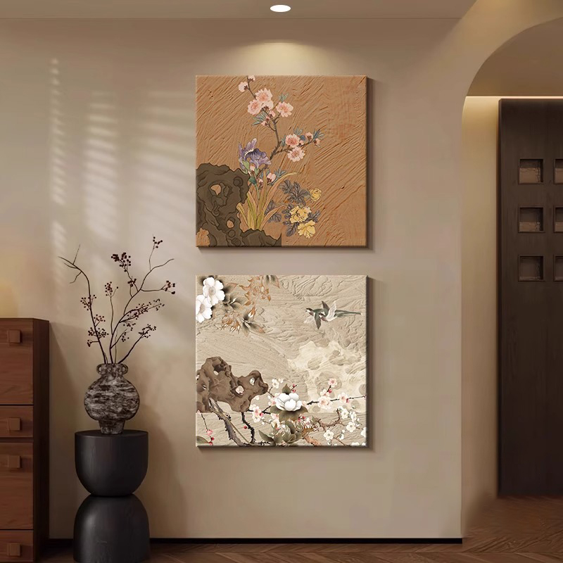 中古风复古花卉玄关装饰画宋代美学客厅新中式卧室餐厅大气感挂画图片