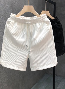 仓石一树潮牌设计感菱形白色短裤男夏季百搭帅气五分裤运动休闲裤