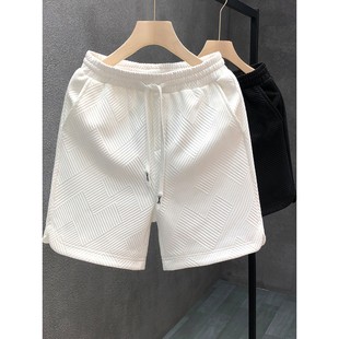 运动休闲裤 百搭帅气五分裤 男夏季 仓石一树潮牌设计感菱形白色短裤