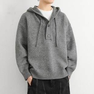 仓石一树潮牌连帽毛衣男秋冬新款宽松高级感慵懒风休闲针织衫外套