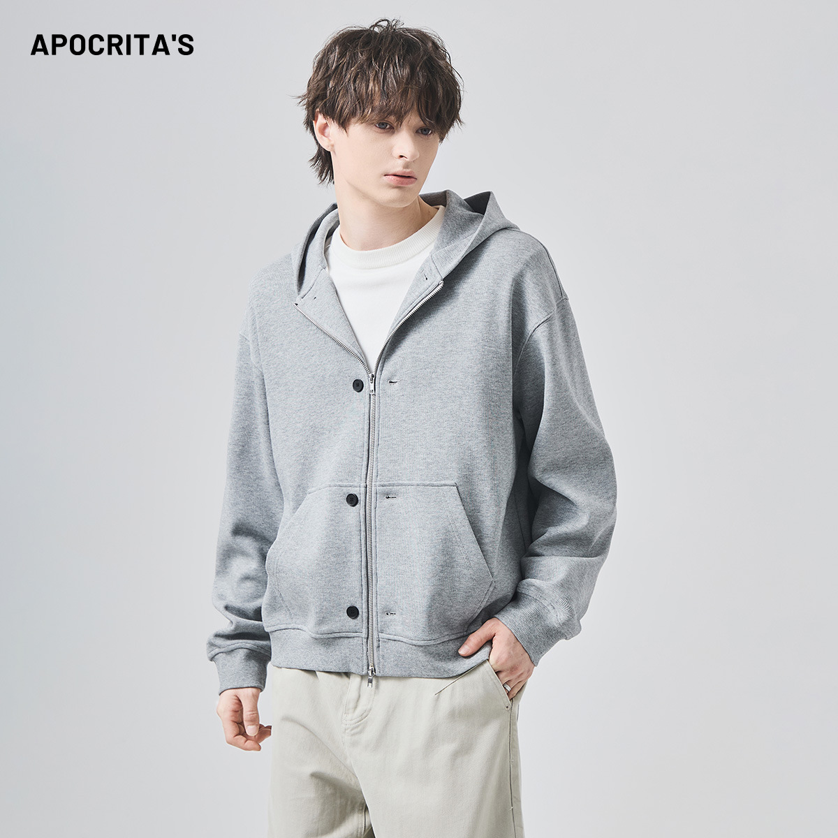 男士连帽卫衣秋冬重磅宽松百搭运动休闲拉链开衫外套|APO男装