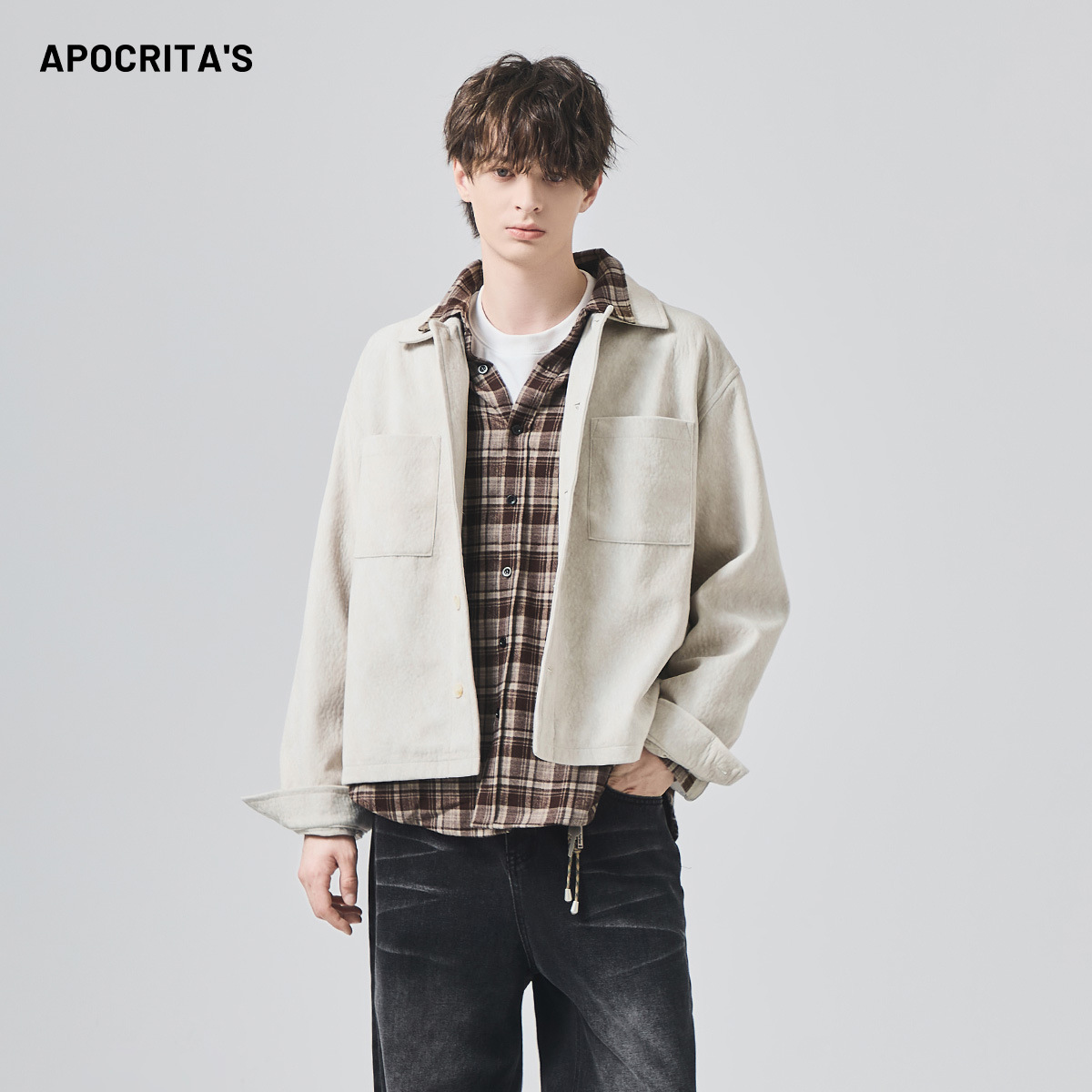 外套男秋冬高级感潮流百搭宽松翻领肌理休闲夹克上衣|APO男装