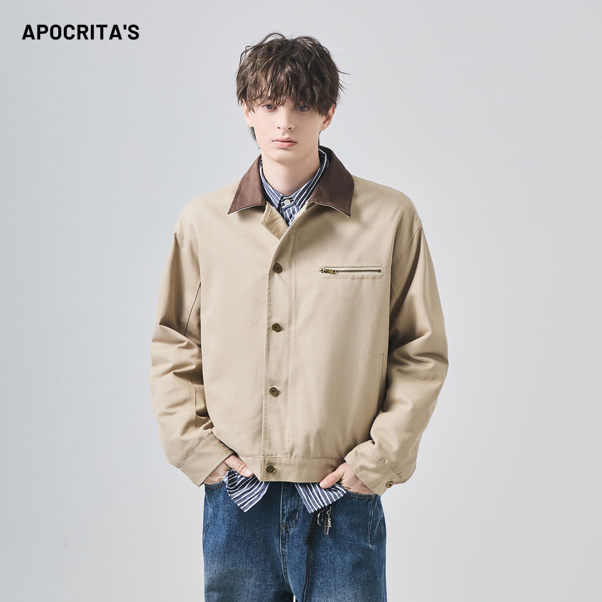 男士外套秋冬美式潮流宽松撞色拼接加厚夹棉夹克上衣|APO男装