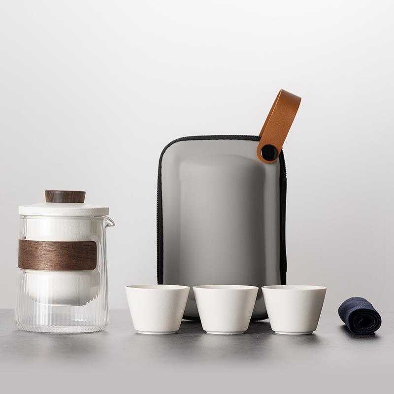 玻璃旅行茶具套装简约泡茶壶一人单人户外便携快客杯陶瓷功夫茶具