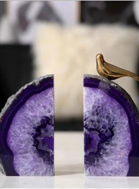 现代紫水晶书挡书立架大理石书靠办公室书档样板房书房软装饰品摆