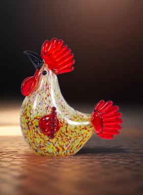 创意古法琉璃大公鸡咕咕鸡摆件玻璃动物生肖北欧家居样板间装饰品