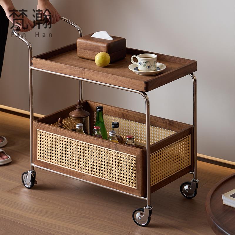 梵瀚 实木可移动推车置物架零食收纳家用客厅沙发茶几小推车边几