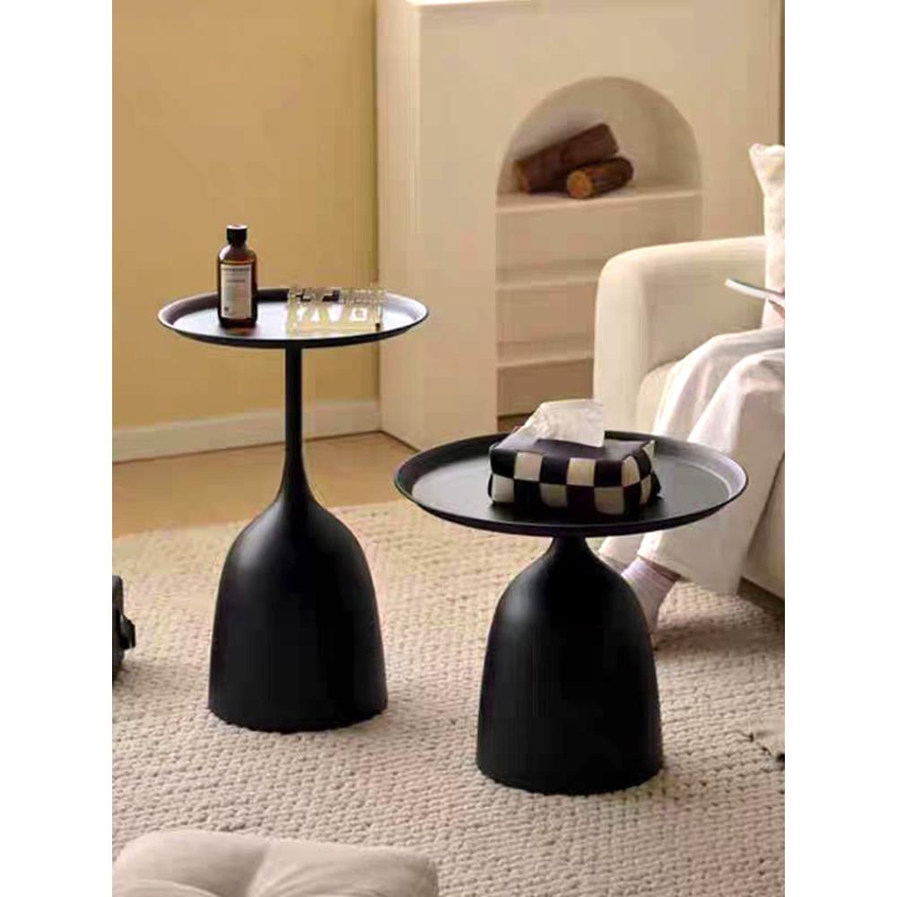 铁艺边几沙发边柜轻奢高级感小茶几小圆桌子黑色铁艺床头柜置物架