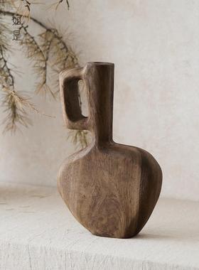 如/Wabi风格覆古花瓶装饰品B&B酒店餐厅客厅创意装饰实木旧
