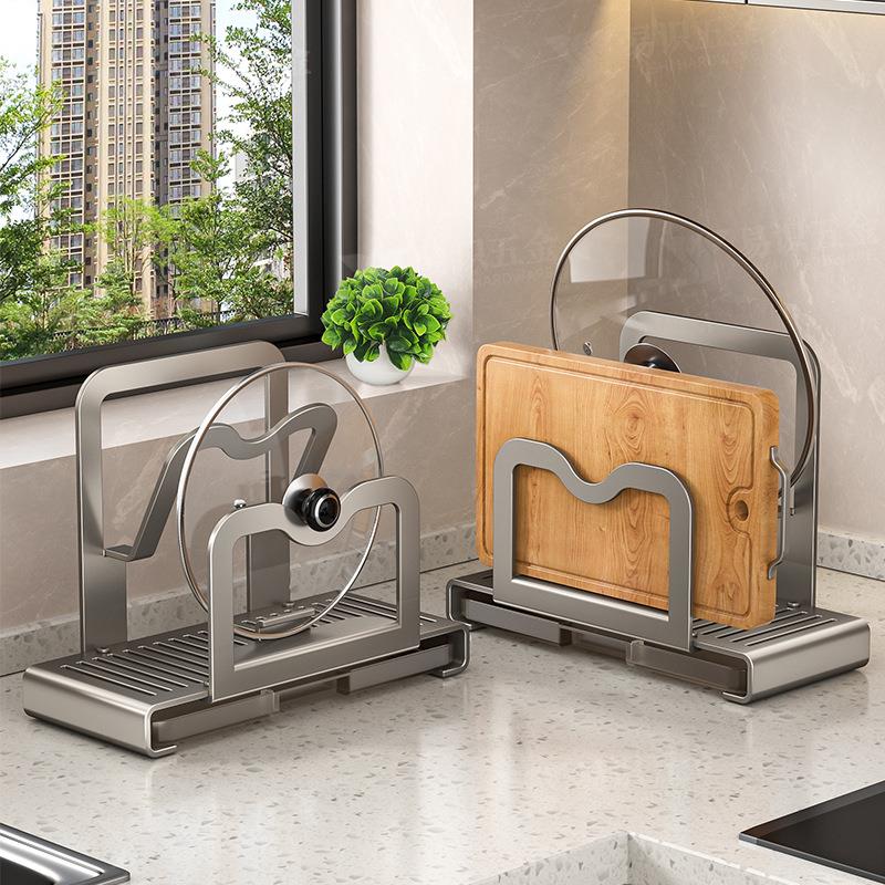 挪威厨房锅盖架家用多功能台面锅铲置物架坐式案板菜板放置架