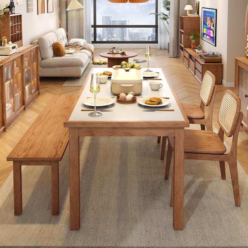 实木岩板餐桌樱桃木长条桌家用日式大板长方形工作台北欧原木餐桌