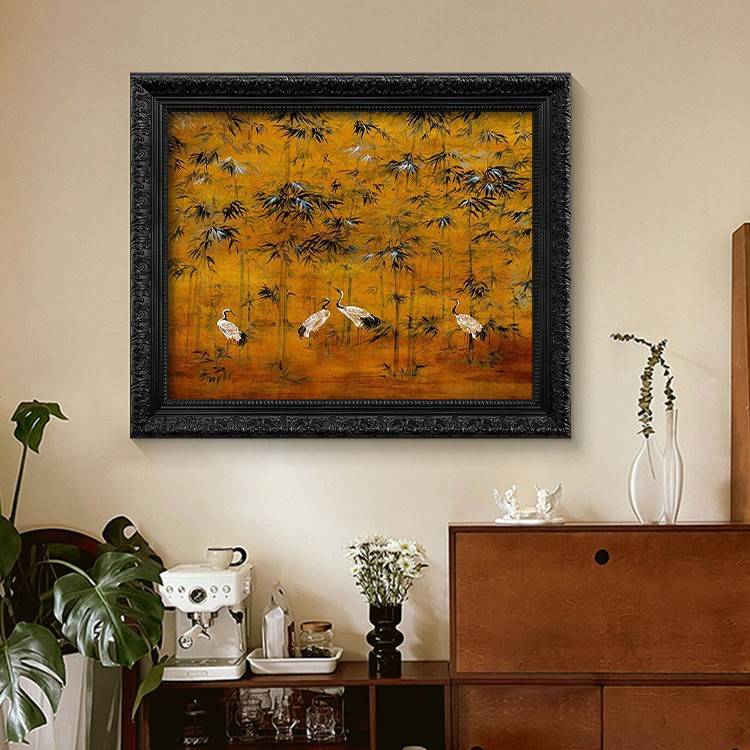 仙鹤》法式复古中国风客厅装饰画新中式玄关书房卧室中古仙鹤挂画图片