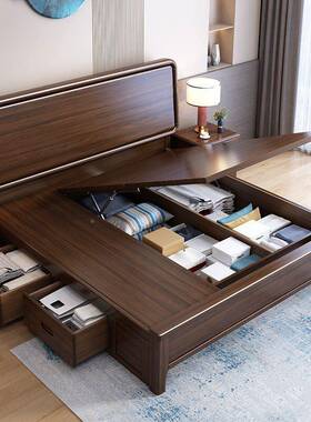 金丝檀木实双木床约1.8米人床实631木床1.5米简物现中式储主卧婚