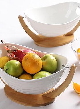 E5Y客厅摆瓷TMI水果盘高颜值尚白色创意果盆时悬挂式陶多功能件送