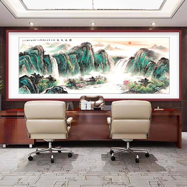 中式客墙流水生财东手工宣纸国画青AOY绿山厅聚水画办公室宝盆挂,纺织面料/辅料/配套,纺织机械配件,淘宝优惠券,粉丝福利购,淘宝优惠卷