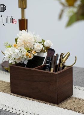 时光林|黑胡木多收格纳盒榫卯实木面笔RWE筒桃书房客厅桌方形置物