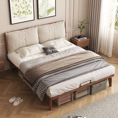 超省空间实白蜡木床木头床原齐边LAR木双人床家用小户型单人床骨