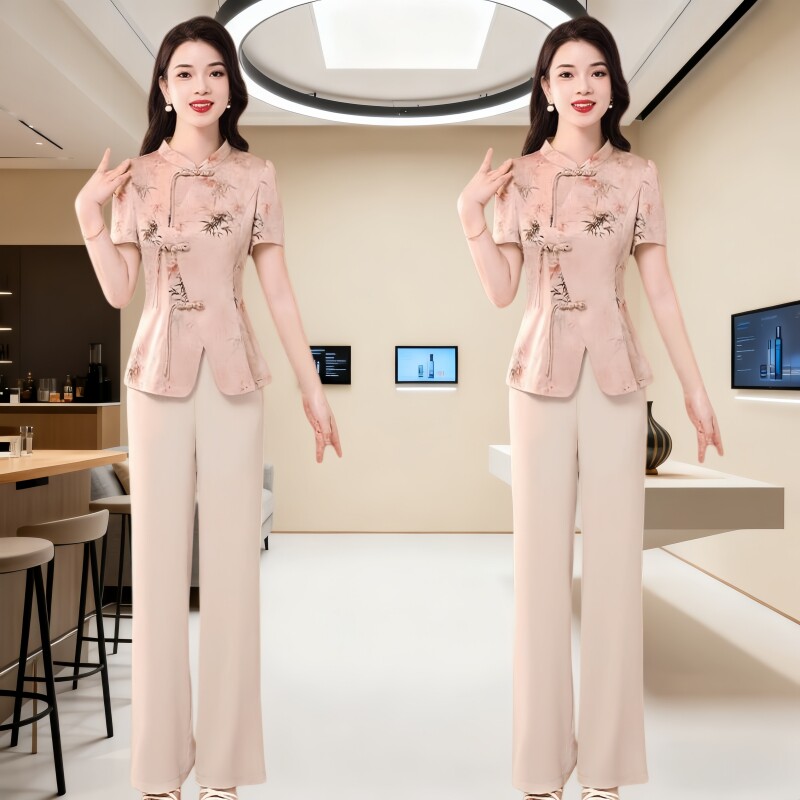 新中式国风套装女夏季2026新款洋气妈妈旗袍上衣直筒裤时髦两件套