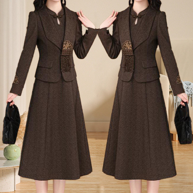 高级温柔春秋新款时尚显瘦洋气外套休闲气质高级感连衣裙两件套潮