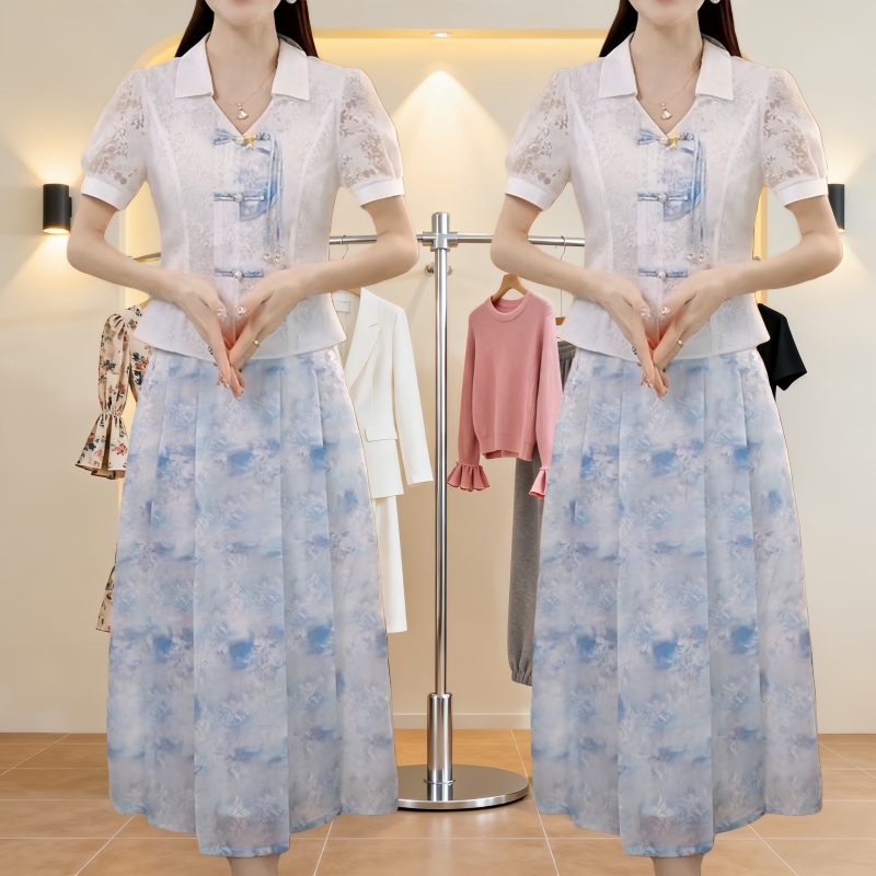 2026夏季新中式国风套装裙女洋气减龄显瘦遮肉上衣半身裙子两件套