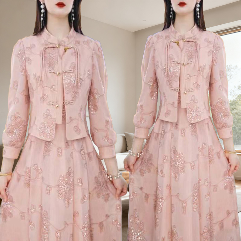 休闲气质高级感连衣裙两件套2025春秋新中式女士时尚显瘦洋气外套