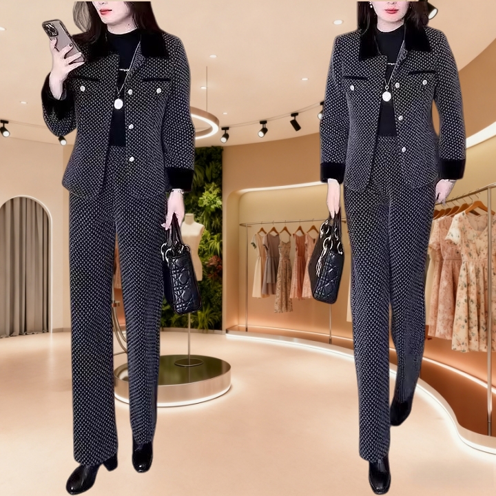 小香风职业套装2025秋冬新款今年流行时尚洋气外套裤子通勤两件套