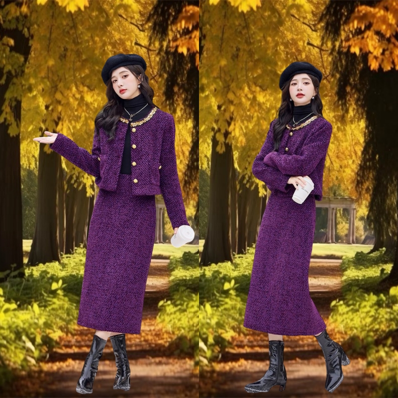 漂亮洋气减龄小香风2025秋冬新款女装高端外套半身裙气质穿搭套装