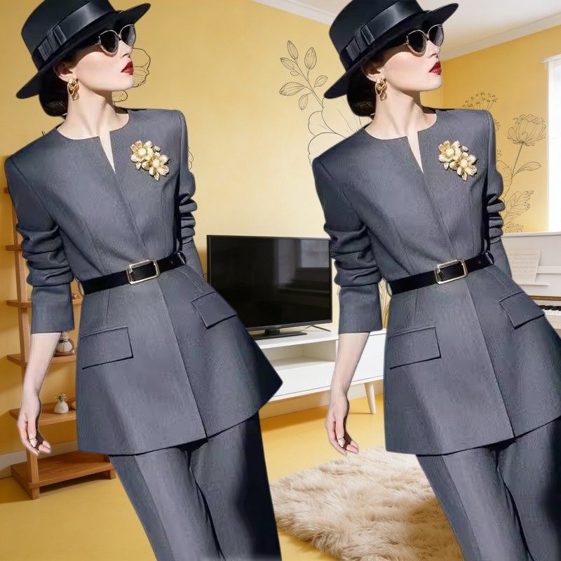2026超火显瘦穿搭套装小香风职业休闲灰色西装外套阔腿裤两件套女,女装/女士精品,时尚套装,淘宝优惠券,粉丝福利购,淘宝优惠卷