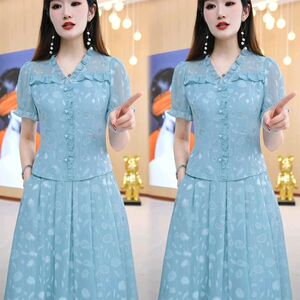 两件套连衣裙女2025新款夏天高端精致妈妈遮肚子时尚套装半身裙子