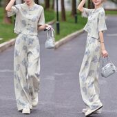 气质减龄盘扣上衣阔腿裤 新中式 两件套 新款 时尚 国风套装 女2025夏季