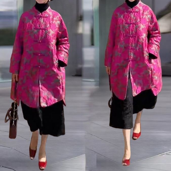 高端秋季新款国风新中式中长款盘扣外套女欧洲站气质精致立领上衣