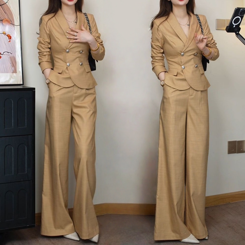 职业西装外套秋季新款气质名媛时尚套装轻熟洋气阔腿长裤通勤套装