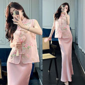 新中式 国风盘扣马甲套装 轻奢高级感小香风粉色高腰半身裙两件套夏