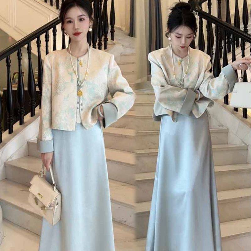 高级气质新中式国风套装女春季新款休闲盘扣气质外套半身裙两件套,女装/女士精品,时尚套装,淘宝优惠券,粉丝福利购,淘宝优惠卷