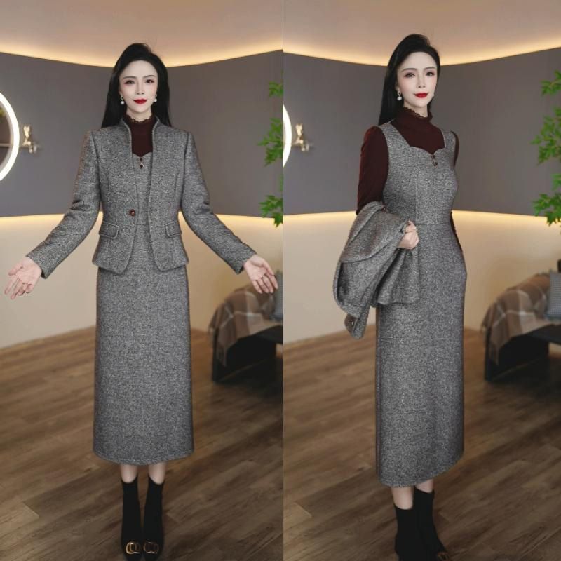 高端洋气质小香风两件套装西装外套连衣裙女秋冬2025新款显瘦套裙