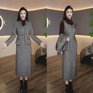 显瘦套裙 外套连衣裙女秋冬2025新款 高端洋气质小香风两件套装 西装
