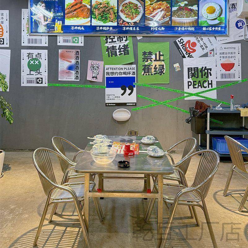 市大排东南亚港见描述夜风复茶餐厅不锈档钢折叠桌古小吃店桌椅组