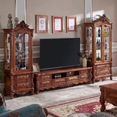 美式 复古雕花地柜 实木电视柜客厅落地柜展示柜茶几酒柜组合欧式