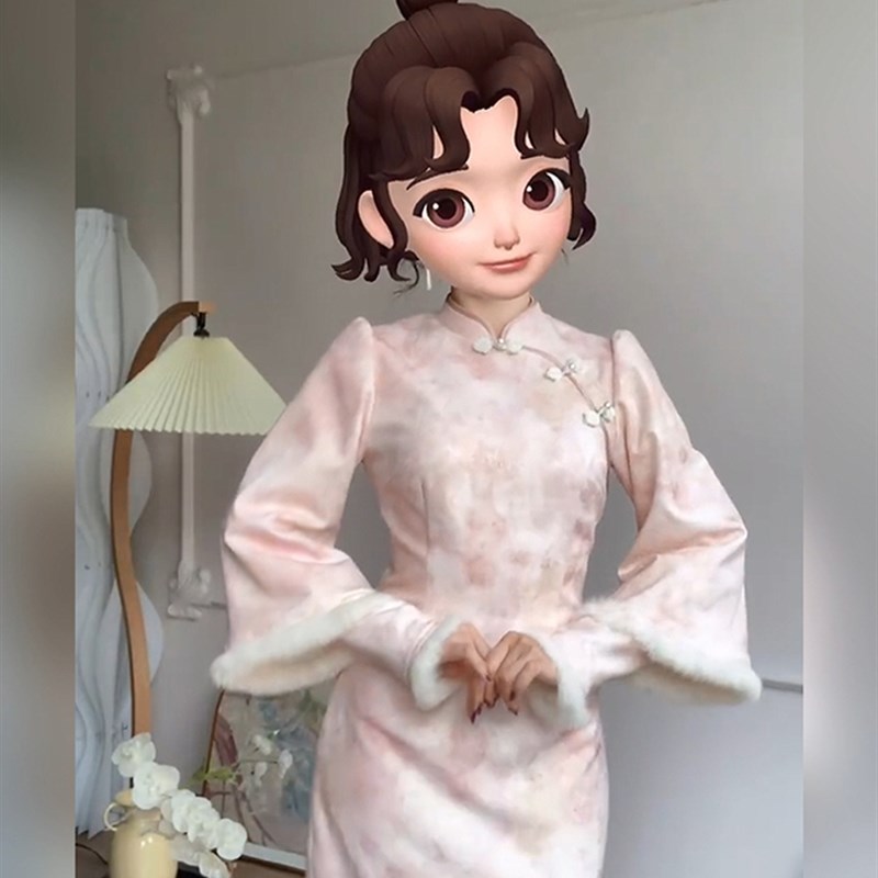 大码高级感新中式国风改良旗袍立领连衣裙胖mm马甲女秋冬复古套装