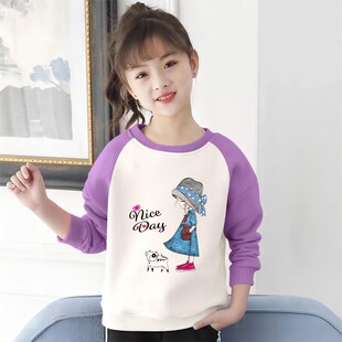 纯棉女童长袖卫衣薄款春装2024新款洋气大童女孩圆领宽松儿童上衣