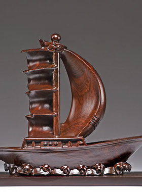 黑檀木雕一帆风顺帆船摆件实木家居客厅酒柜玄关装饰开业祝福礼品