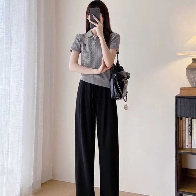 高级感休闲POLO领气质短袖针织女2024年新款时尚简约洋气套头上衣