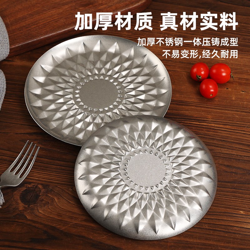 复古不锈钢盘子圆盘水果盘子高级感轻奢创意酒店商用餐盘托盘菜盘