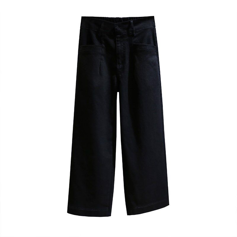 松紧腰弹力牛仔阔腿九分裤女2025春秋宽松显瘦百搭工装休闲直筒裤