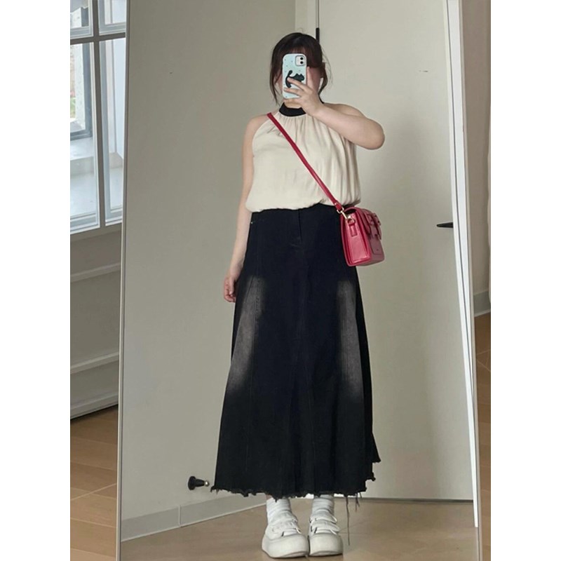 300斤大码女装黑色牛仔半身裙女夏季新款百搭裙子显瘦中长款a字裙